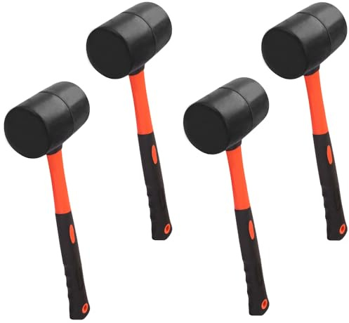  4 PCS 27 OZ Rubber Mallet, Rubber Hammer Head, Rubber Mallet Set With Black-Orange Fiberglass Handle Perfect For Wood, Metal, Plastic, Glass, And Ceramics. By GENHAKON