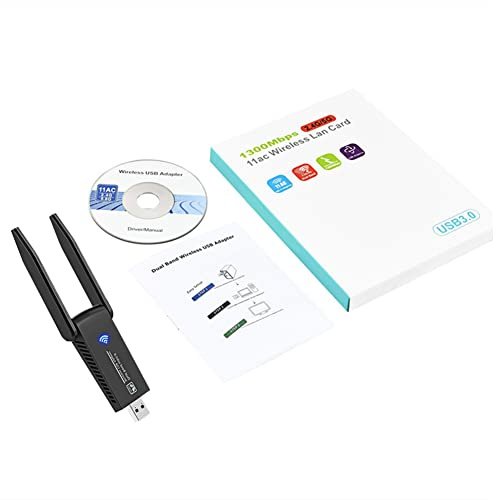 Desikixudy Tarjeta de Red InaláMbrica WiFi USB 3.0 1300M Adaptador AC1300 con Antena para Laptop PC Mini Dongle