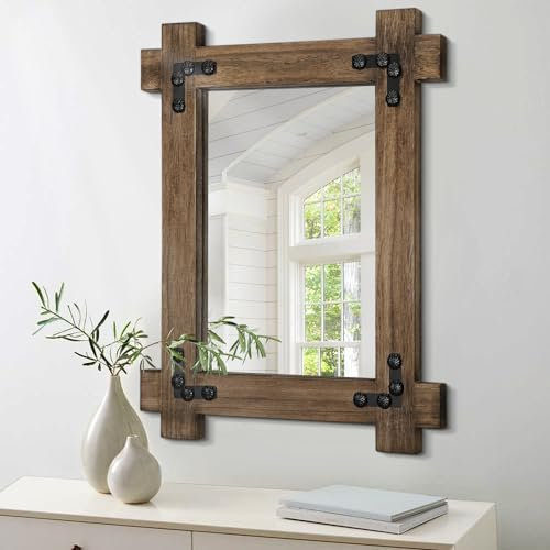 Lzuso Rustikale Spiegel für Wand Rectanglar Vintage Holzrahmen Hängender Spiegel Bauernhaus Eitelkeit Schlafzimmer Bad Wohnzimmer Flur Dekorative Spiegel Klein Natürlich