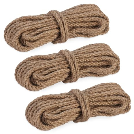 Relaxdays Cuerda de Yute de 8 mm 3 Rollos de 10 m c/u, Biodegradable, Manualidades, Jardín, Embalaje, Cordel, Natural