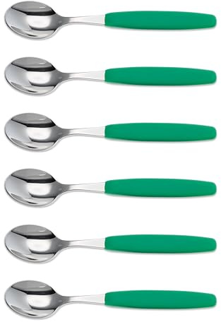 6er Set Giesser Messer Besteck Teelöffel Kaffeelöffel Löffel klein Rostfreier Stahl, Ergonomischer Griff, Spülmaschinenfest - Made in Germany - Grün