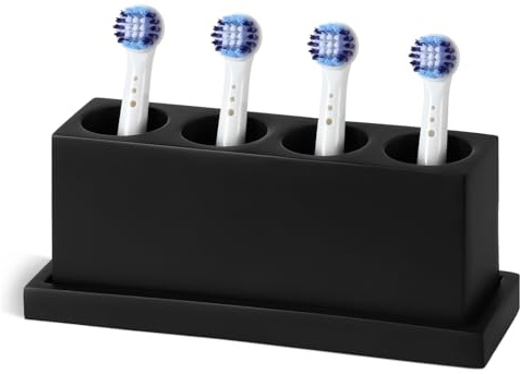 Luxspire Elektrisch Zahnbürstenköpfe Halter, 4 Fächer Harz Zahnbürstenhalter Aufsteckbürsten Halter Kompatibel mit Oral B iO Philips Sonic, Zahnputzhalter Zungenschaber Rasiererhalter, Mattes Schwarz