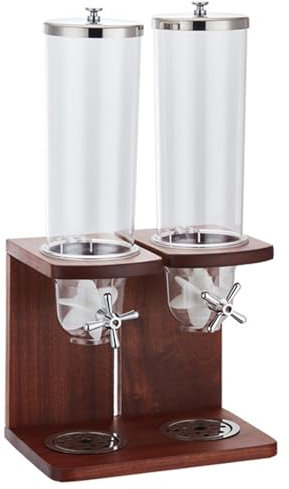 Single/Double/Triple Heads Cereal Dispenser Countertop, Dry Food Dispenser Cereal Containers Storage Dispenser with PC Barrel, Steel Lid and Wood Base for Home Kitchen, 7L