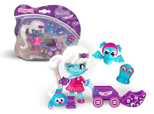 Pinypon Terrific PNY55000 My Monsters & Me Poupée avec 3 Animaux de Compagnie et Poussette phosphorescente pour Enfants et Enfants à partir de 4 Ans