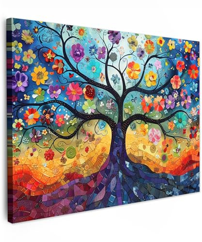 MuchoWow© Stampa Foto 70x50 cm Quadro Moderno Quadri Moderni Soggiorno Con Cornice Stampe Da Parete Camera Da Letto Matrimoniale Decorazione CanvasArte - Albero della vita - Fiori - Hippie