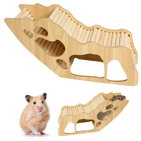 SUNOYA Holz-Kletterspielzeug und Brückenkäfig, Hamster-Kletterleiter, Holzhaus, Kletterspielzeug für Kleine Haustiere, Rennmäuse, Zwergmäuse