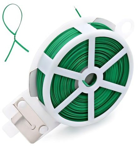 MYHOGOOD Green Garden Wire, 328ft/100m Plant Ties Plastic Coated Iron Wire with Cutter, Garden Twine for Climbing Plants, Twist Tie Wire for Gardening, Tomato, Vines, Shrubs, Flowers, Organising