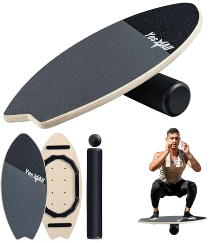 Yes4All 2-in-1 Balance Boards Set, 9 Adjustable Modes Surf Trainer, Wobble Board Exercise for Adults, Includes Roller & Ball