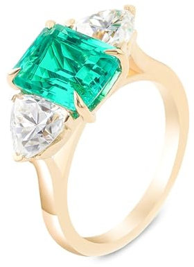 Epinki Echt Gold Schmuck, 14 Karat 585 Gold Ringe, Klassiker Antragsring mit Smaragd 2ct Moissanit Grün, 18K Gold Bandringe Eheringe Gr.58 (18.5)