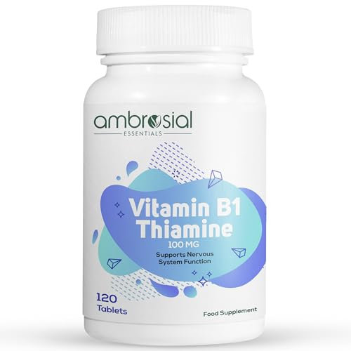 Ambrosial Vitamin B1 Thiamine 100 mg Tablets – High Strength Thiamine Supplement for Men & Women – 9091% NRV – Non-GMO, Gluten-Free, Allergen-Free – GMP Certified, 120 Tablets (4 Months Supply)