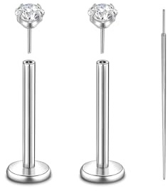 Candyfancy G23 Titan Piercing Stud 16G/18G/20G Lippenpiercing Tragus Helix Push In Flat Back Studs Cartilage Titan Piercing Schmuck 6/8/10MM Hypoallergen