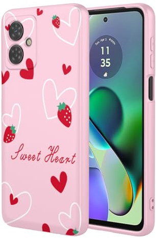 SEAHAI Funda para Motorola Moto G14, Ultradelgado Suave Carcasa de Silicona Líquida, Moda TPU Bumper Antigolpes Cubierta con Patrón de Animales de Lindas Flores - Rosa S07