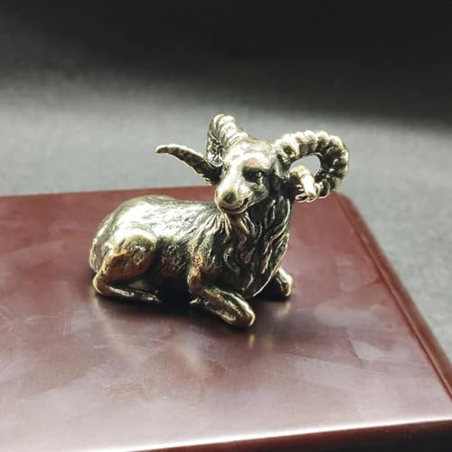 JUDUOYANXIAN Vintage-Messing-Dekor, 4,9 x 4,3 x 2,4 cm, antikes Messing, Antik Messing, Antik Desktop Ornamente Vintage Kupfer Tier Ziege Figuren Briefbeschwerer Wohnkultur