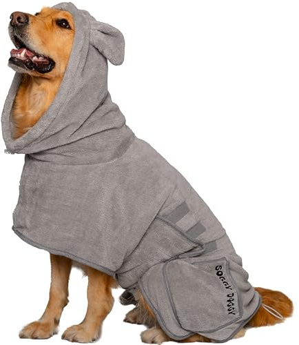 SOGGYDOGGY® UK: Luxuriöser Hunde-Trockenmantel, super saugfähiger Mikrofaser-Hundemantel mit Kapuze, schnell trocknend in Minuten, Dicker und weicher Bademantel – Bad, Bräutigam und Reisen, bedeckt