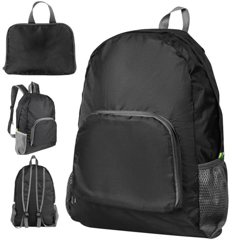 Foldable Backpack Lightweight, Waterproof Small Fishing Rucksack Packable Daypack for Travelling, Durable Ultralight Packable Practical Gifts Walking Backpack for Women Men Outdoor Camping (Black)