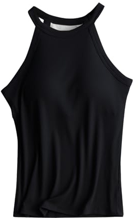 Generisk topp med integrerad bh bomull undertröjor spagettiremmar topp med bh linne linne linne justerbar camisole topp U-hals bekväm skjorta axelbandstopp stora storlekar linne, Aa-svart, S