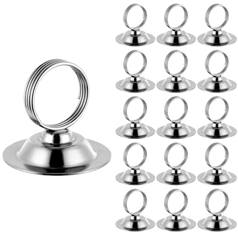 Urban Deco 16 PK Table Card Holder Place Card Holders Steel Card Holders for Photos, Food Signs, Memo Notes, Weddings, Restaurants, Birthday (Silver)