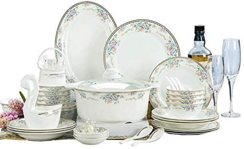 SGKOMN Set da tavola in Ceramica da 48 Pezzi, Elegante Combinazione di stoviglie con Motivo Floreale per Banchetti e Regali