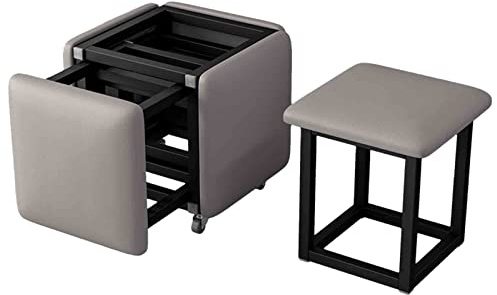 FHDCNTO Tabouret de Cube Magique Gris 5 en 1 Ottomans nicheurs avec siège en Cuir PU, Cadre en Acier en Carbone et Roues, Chaise de canapé à Manger empilable (Taille: 45x45x45 cm)