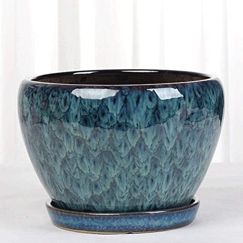 Ceramica pentola Blu Fiore Blu Extra Grande Soggiorno ad Alto Soggiorno Esterno personalità Verde pentola di pianta di pianta di casa per Interno Vaso di pianta Verde con Vassoio (Colore: b,