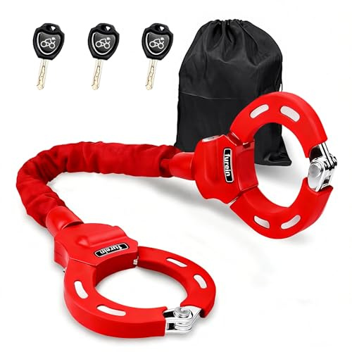 Schloss für E Scooter 8mm,Handschellenschloss,Fahrradschloss Schlüssel,Silikonschutz Gegen Kratzer Schnittfest,Schlösser für E Scooter/Fahrräder/E-Bike/Motorrad (Rot)