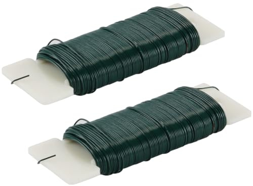 Enwye 2 Piezas de Alambre de Hierro galvanizado Recubierto Verde de 0,7 mm, 35 m, para jardinería, Manualidades, Tejido y Flores Artificiales.