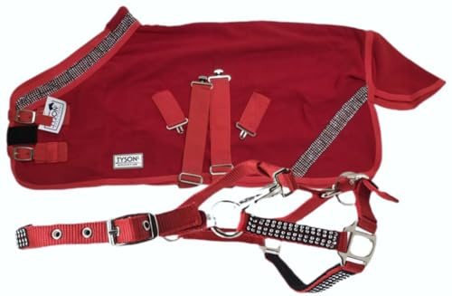 Glitzer Abschwitzdecke + Halfter Set Rosa Rot Schwarz 70 80 90 100 cm Minishetty Shetty Glitzerhalfter Fleece Decke (Rot, 100 cm)