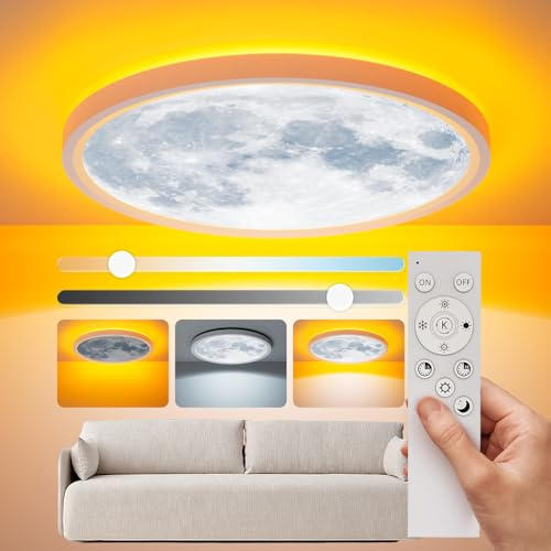Aphyni 40cm Moonlight Dimmable Ceiling Light, 33W Led Ceiling Light with Nightlight, 3000-6500K 3800LM IP44 Waterproof Lamp with Timer Memory Function for Bedroom Children's Room Hallway Dining Room