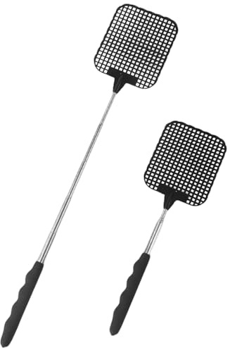 2-Pack Extendable Fly Swatters, Stainless Steel Telescopic Handle | Strong Flexible Manual Swat and Catcher Pest Control for Indoor and Outdoor Mosquitoes, Wasps, Bugs