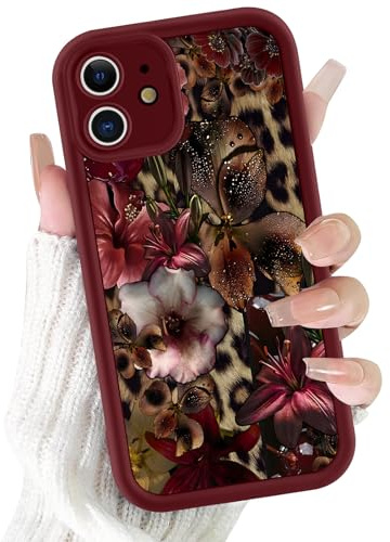 Yirlbey Cover per iPhone 11 Leopardato, Silicone Custodia con Fiori Disegni Aesthetic Motivo Custodia,Antiurto Bumper Protezione Fotocamera Case per Donne Ragazza per iPhone11 6,1,Rosso Gigli
