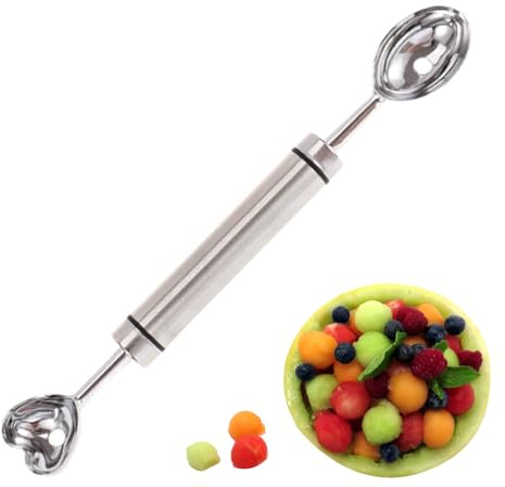 Outils de Sculpture de Fruits - Double Cuillère Parisienne en Acier Inoxydable pour Pastèque,Pour Glace Sorbet Dessert et Cuisine - Pour Beurre et Épépinage de Poires
