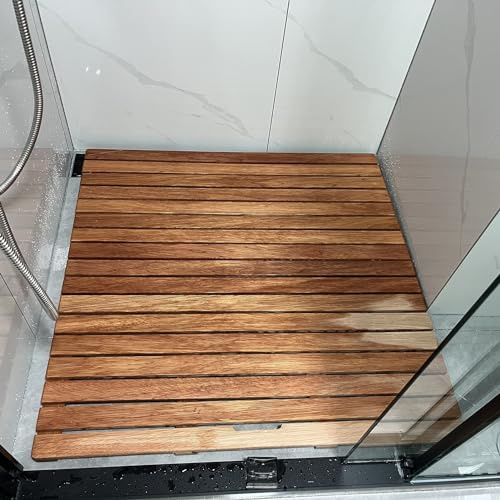 Tapis de bain en bois, tapis de bain de luxe en bois - Tapis de douche antidérapant moderne, grand caillebotis à lattes for baignoire intérieure(100 x 100 cm (39 3/8 x 39 3/8))