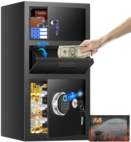 5.8 Cuft Biometric Depository Drop Safe for Business, Heavy Duty Fingerprint Safe Box with Quick Place Drop Slot, Digital Keypad and Spare Key, Drop Safes for Business Retail Mail Church