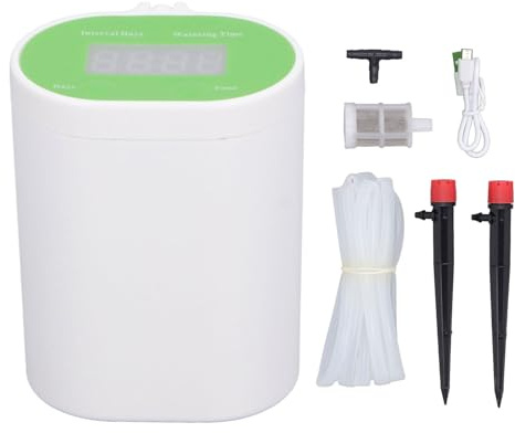 di irrigazione automatico Kit di irrigazione intelligente per interni con timer per piante in vaso ABS verde e bianco 8x6,5x4 cm (Supporta un irrigatore a 2 vasi)