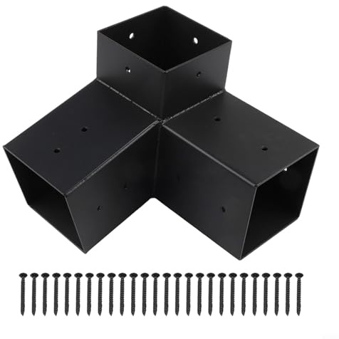 Steel Slanted Roof Pergola Brackets Wall Mount with Screws for 4x4 Inch Wood Posts, 3-Way and Unidirectional Connectors for Outdoor Gazebo or Deck Pergola(Right 15°)