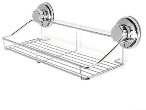 Feeshoppher Mensola organizer da bagno in acciaio inox con ventosa a rete con potente aspirazione sottovuoto e spazioso contenitore rettangolare per articoli da toeletta e accessori