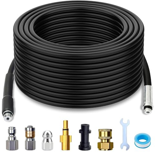 Weciau 20m Pressure Washer Hose, Kink Resistant Jet Wash Hose with Adapters and Nozzles for Karcher K2-K7 Series, 5800 PSI Extension Hose for Garden, Patios, Driveway