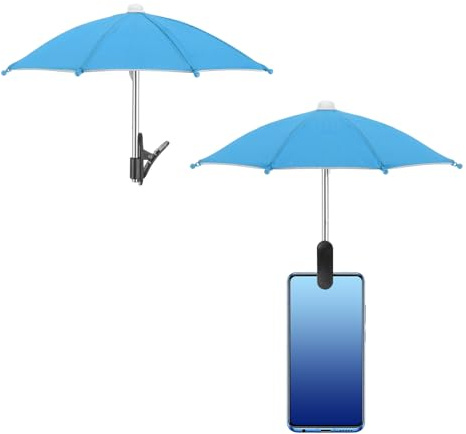 sourcing map Phone Umbrella - Adjustable Cell Phone Umbrella Sun Shade with Stable Clip Universal Mini Cellphone Shade Cover for Beach/Pool/Outdoor, Light Blue
