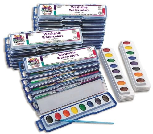 S&S Worldwide Color Splash! Watercolor Mega Pack, 8-Color Trays, Includes 24 Paint Trays w/ Brushes plus 12 Refills. Great For All Watercolor Painting, Perfect For Groups of Kids or Adults Pack of 36