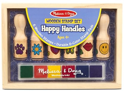 Melissa & Doug - Happy Handles Holzstempelset: 6 Stempel und sechsfarbiges Stempelkissen