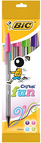 BIC 8957921 Kugelschreiber Cristal fun (0.42 mm) Beutel 4 Stück, farbig sortiert