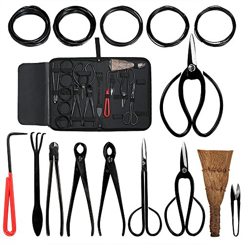 Audeuk Kit de 10 Outils pour bonsaï, Outils de Jardinage avec Fils, Ciseaux, cisailles en Acier Carbone, Housse en Nylon