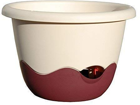 Plastia Blumenampel Mareta Ø 25 u. 30 cm Bewässerungsampel Hängeampel incl. Kette (Durchmesser: 30 cm, Hell Elfenbein + weinrot)