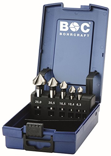 Bohrcraft 17001330005 Avellanador cónico multigrado (DIN 335 C en caja de abs de 5 piezas, de 6, 3 – 10, 4 – 16, 5 – 20, 5 – 25, 0 mm/KS de 5 K