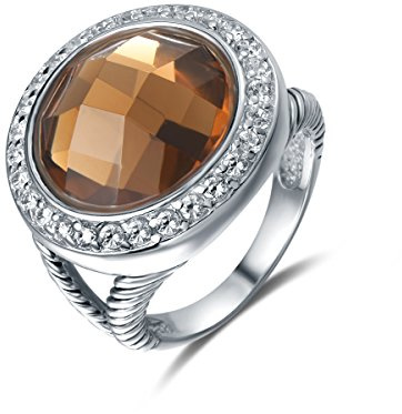 Quiges vintage cocktail 925 silver dubbeltvinnad kabeltråd solitärring med orange ovalt skuren ädelsten e sterlingsilver, P, colore: BEIgE, cod. NQSR06718