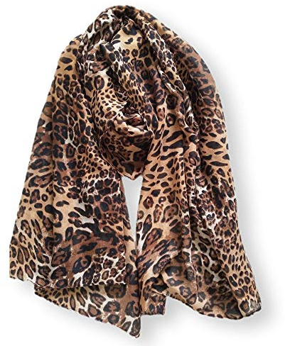 Whilsa Ladies Leopard Animal Print Lightweight Airy Soft-touch Rectangle Everyday Scarf 90x180cm (Brown)