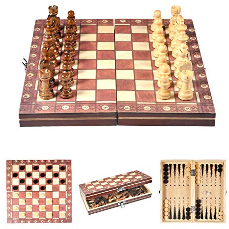 Nikou Schachspiel Schachbrett Chess Board Schachbrett Schach Holz Reise Magnetische Schachfiguren Folding Turnier Spielbrett Outdoor für Kinder & Erwachsene Gehirn Übung Spiel