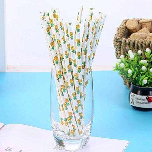 CTOBB 25pcs Verano Tropical desechable Paja del Papel de Green Palm Flamenco Beber Tabla de la Boda la Fuente del Banquete Hawaiano de Paja decoración, piña