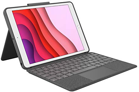 Logitech Combo Touch trackpad case for iPad (7th, 8th, & 9th gen) with precision trackpad, laptop-like English keyboard, and Smart Connector technology - Graphite