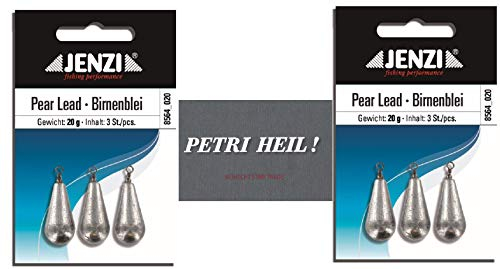 .Jenzi Set: 2 paquetes de plomo de pera, 20 gramos, 2 x 3 unidades, con espiral/ojal + pegatina Petri Heil!